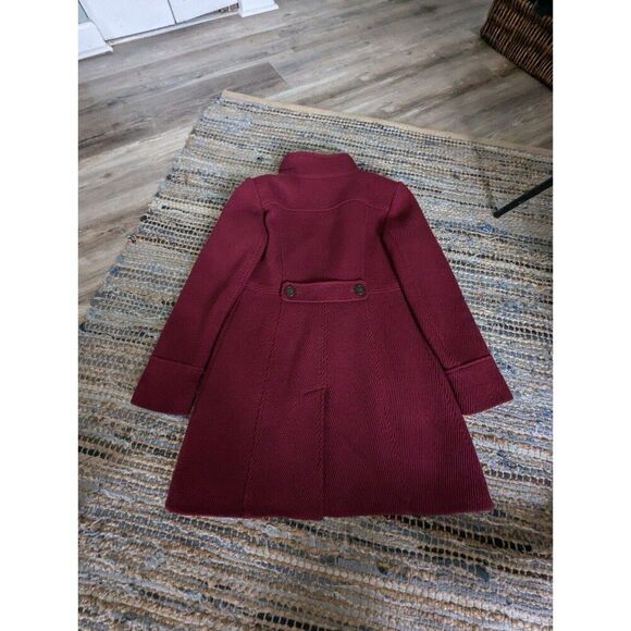 Loft Burgundy Funnel Neck Coat Jacket 4 Ribbed Lined Wool Blend Long Line - Picture 7 of 7
